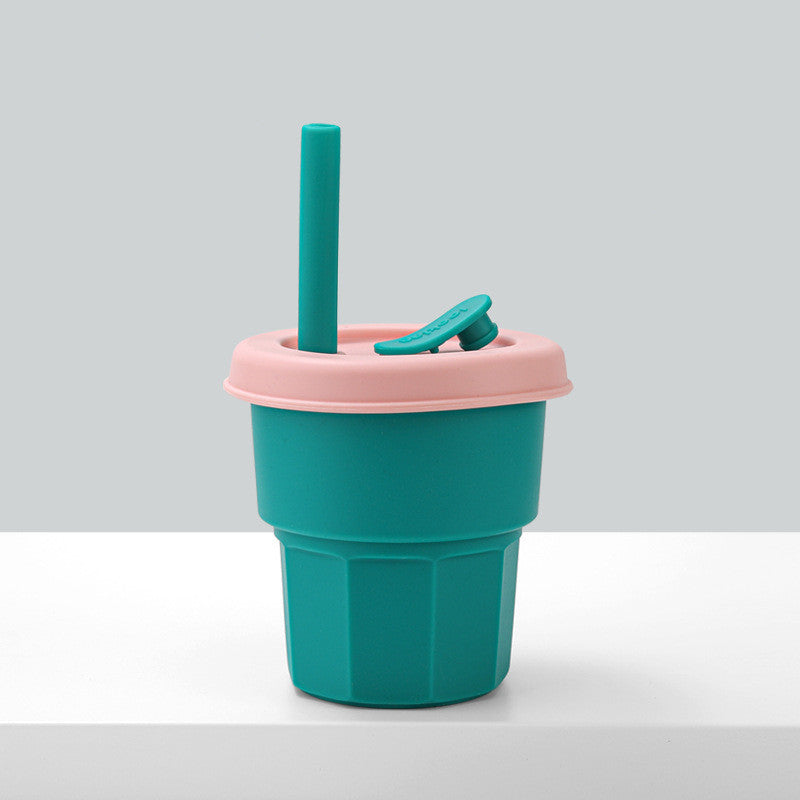 Vaso de agua de silicona Baby Platinum con pajita