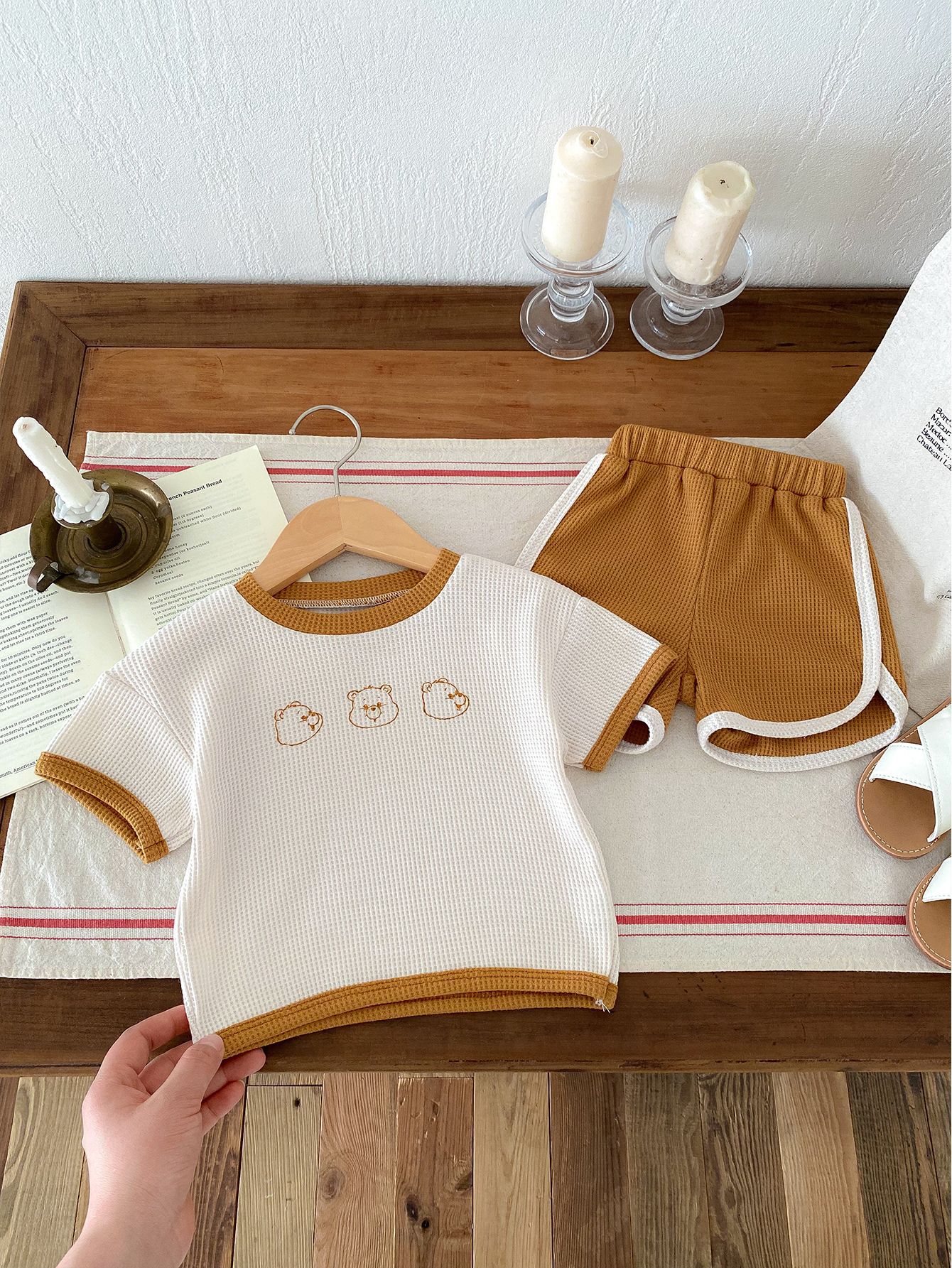 Baby Waffle Bear 2-Piece Set – Cotton Summer Outfit for Infants & Toddlers
