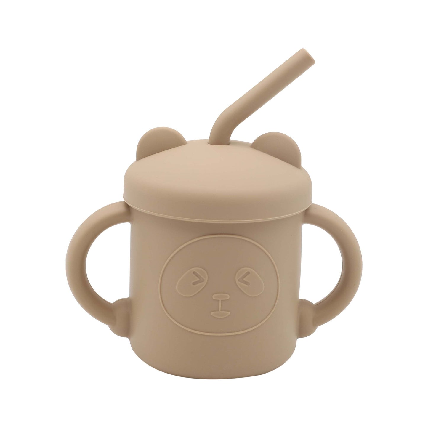 Taza de silicona con forma de panda para niños con pajita para beber agua