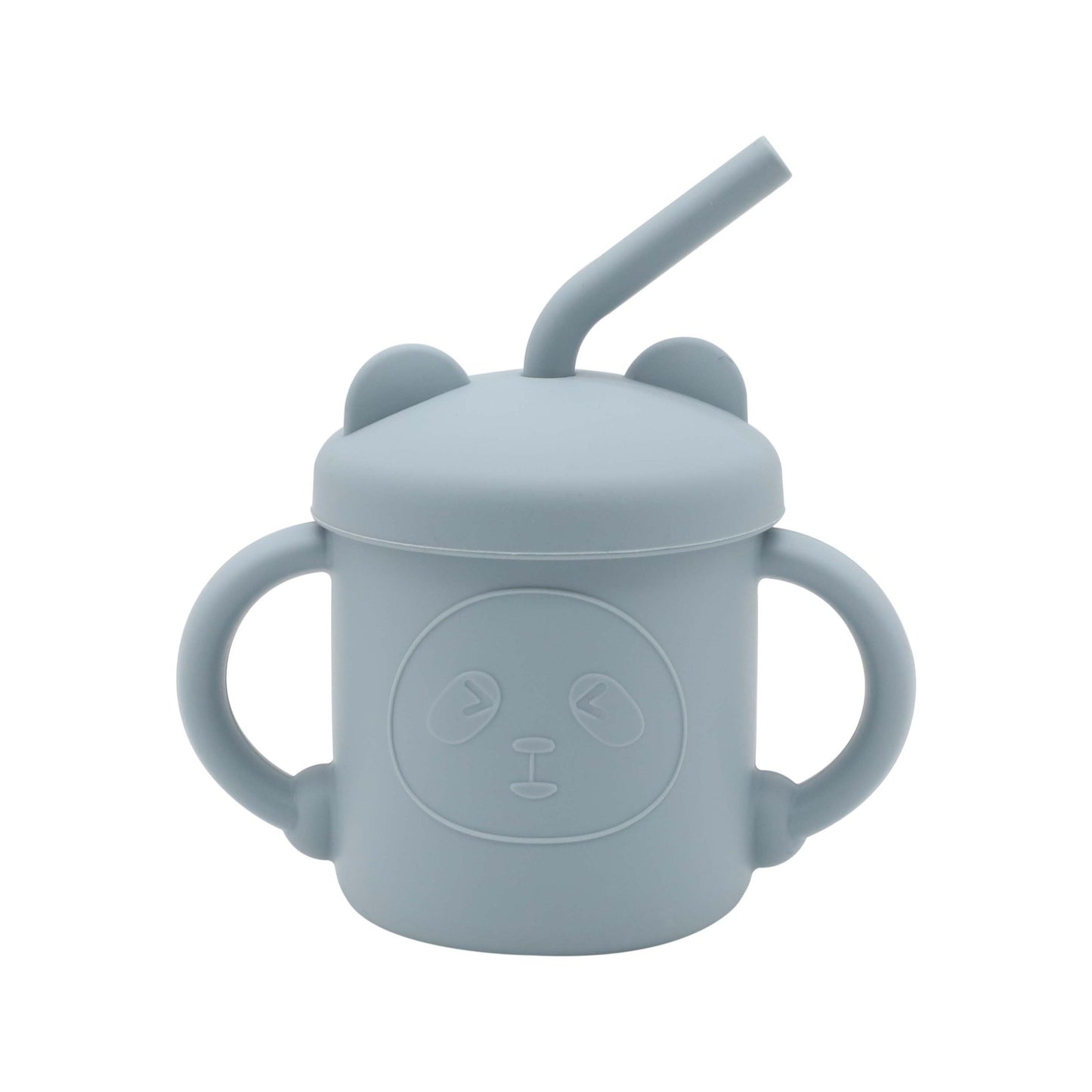 Taza de silicona con forma de panda para niños con pajita para beber agua