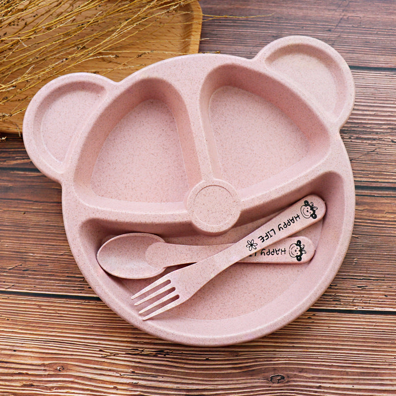 Baby Divided Snack Plate Set – Eco-Friendly Wheat Straw Plate with Spoon & Fork for Toddlers