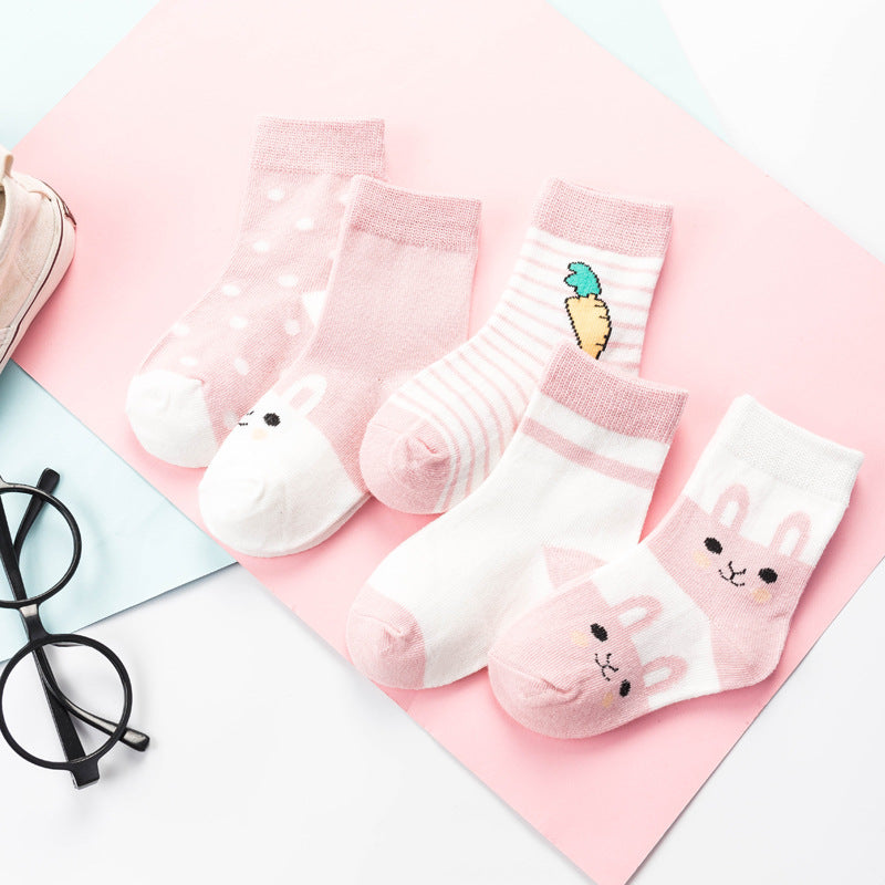 Baby & Kids Cartoon Jacquard Socks – Soft Cotton Mid-Tube Socks Set of 5