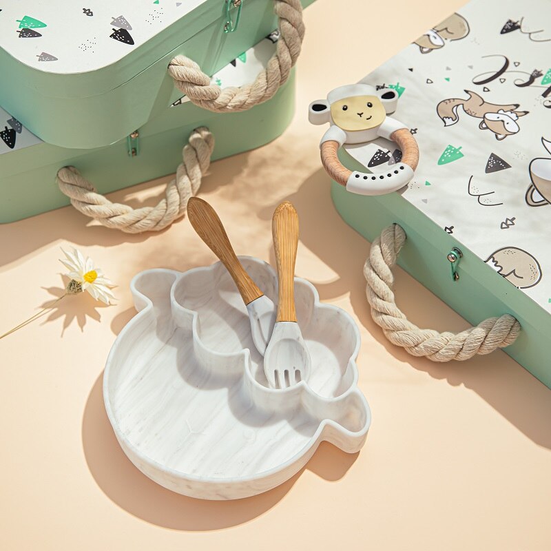 Baby Sheep Silicone Tableware Set – 7-Piece Bamboo & Silicone Gift Box