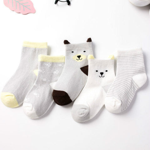 Baby & Kids Cartoon Jacquard Socks – Soft Cotton Mid-Tube Socks Set of 5
