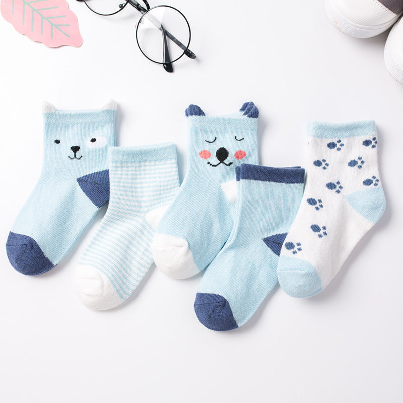 Baby & Kids Cartoon Jacquard Socks – Soft Cotton Mid-Tube Socks Set of 5