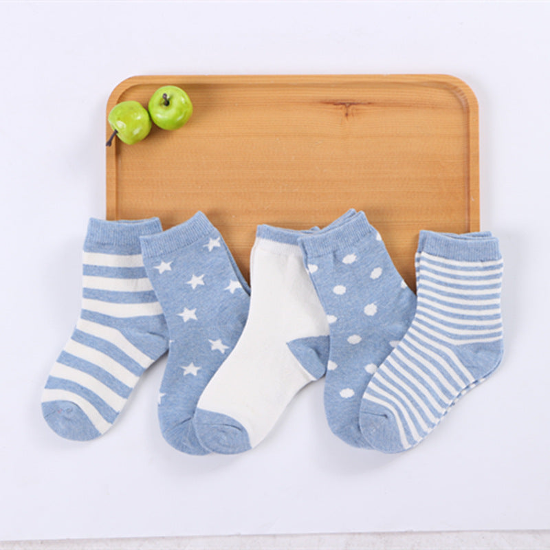 Baby & Kids Cartoon Jacquard Socks – Soft Cotton Mid-Tube Socks Set of 5