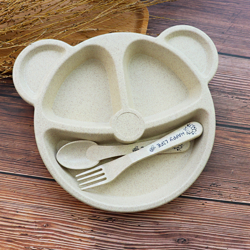 Baby Divided Snack Plate Set – Eco-Friendly Wheat Straw Plate with Spoon & Fork for Toddlers