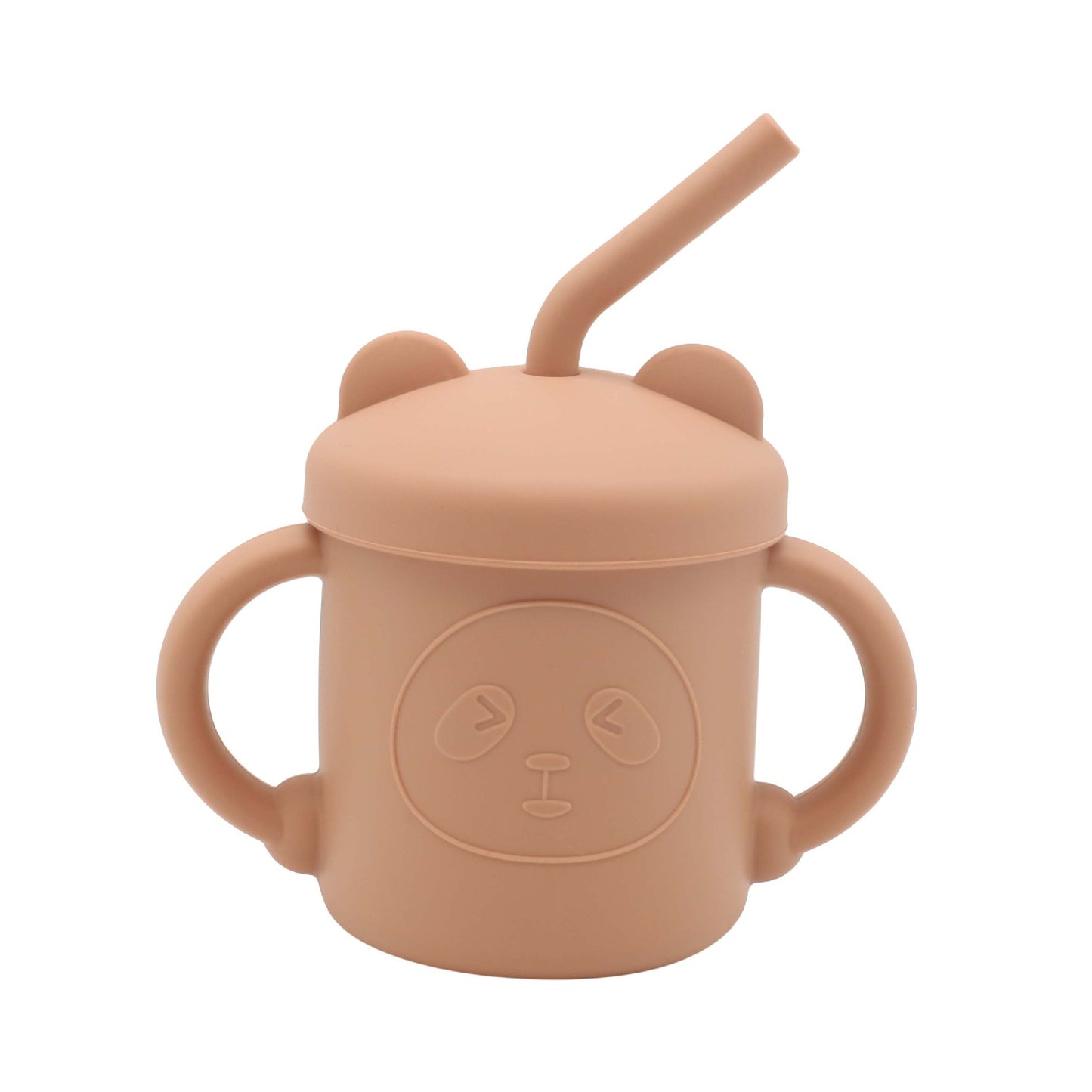Taza de silicona con forma de panda para niños con pajita para beber agua