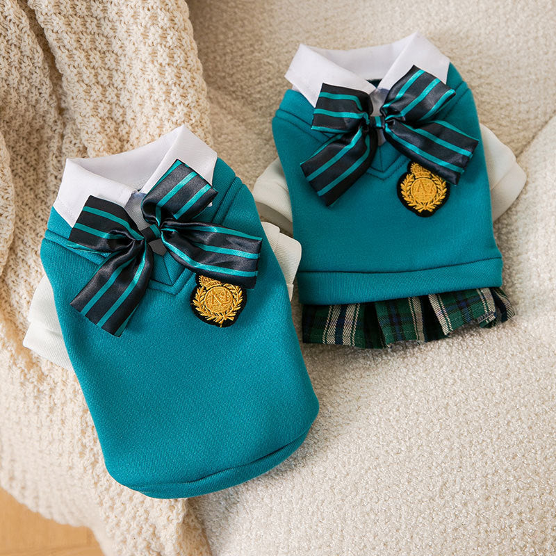 Dog College Uniform Set – Fashion Bow Tie Sweater Outfit