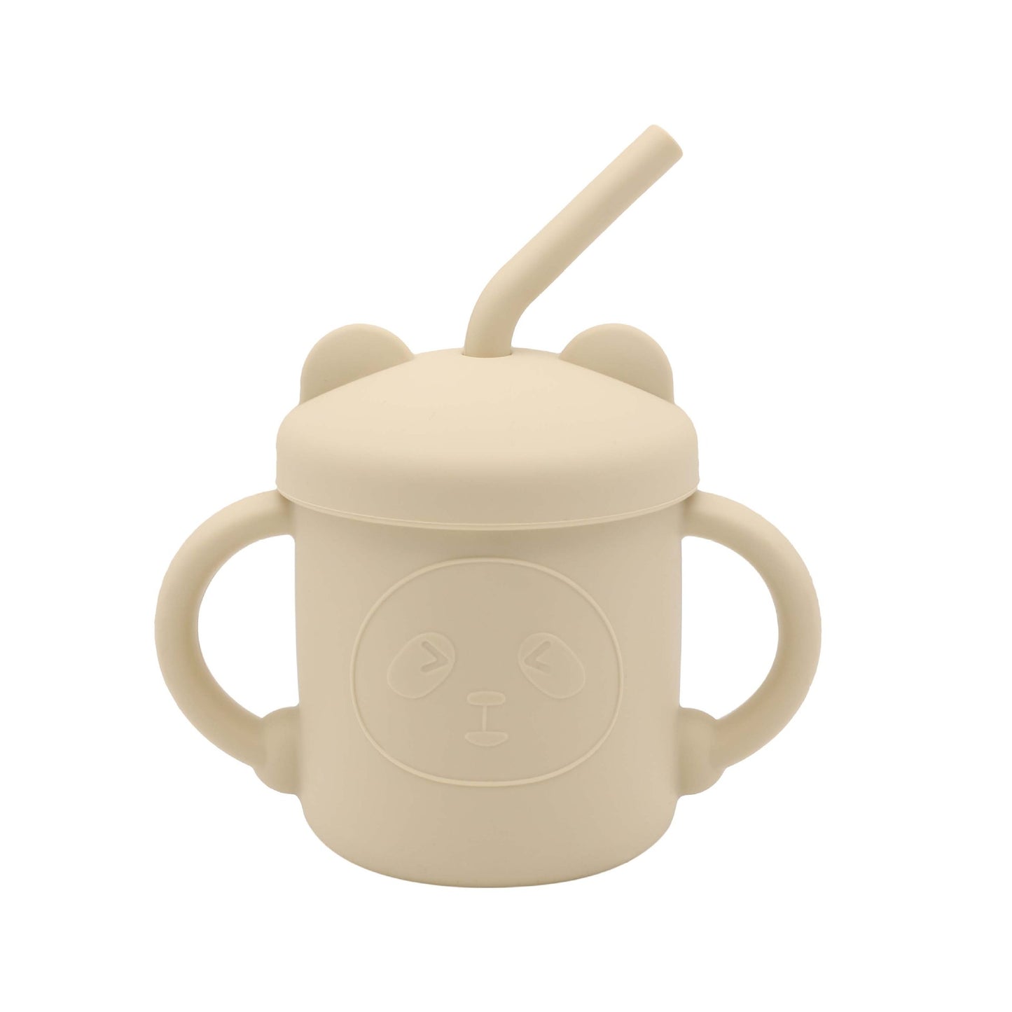 Taza de silicona con forma de panda para niños con pajita para beber agua