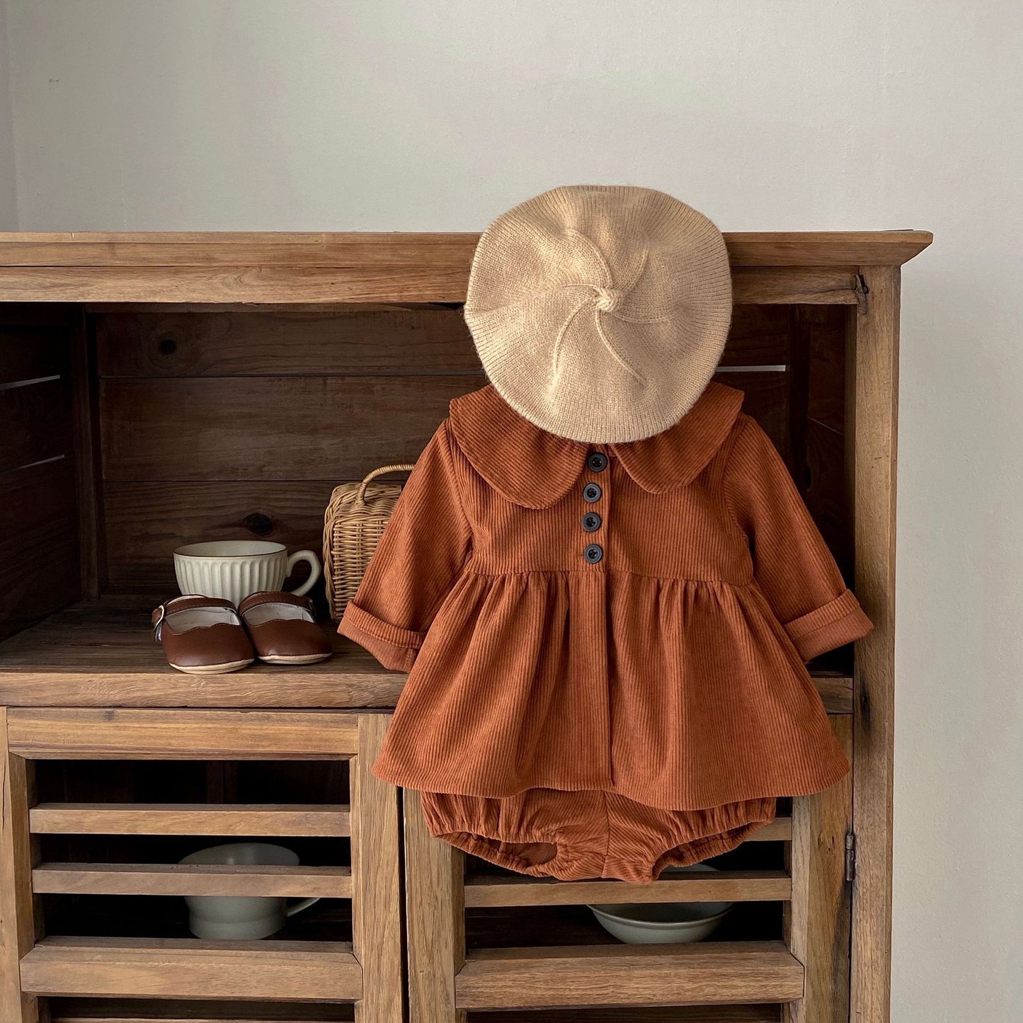 Conjunto de 2 piezas de top y pantalones bombachos de pana para niña pequeña Col Claudine