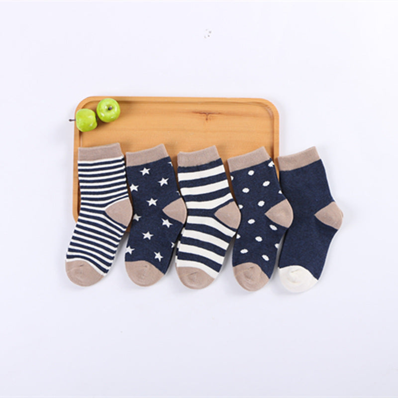 Baby & Kids Cartoon Jacquard Socks – Soft Cotton Mid-Tube Socks Set of 5
