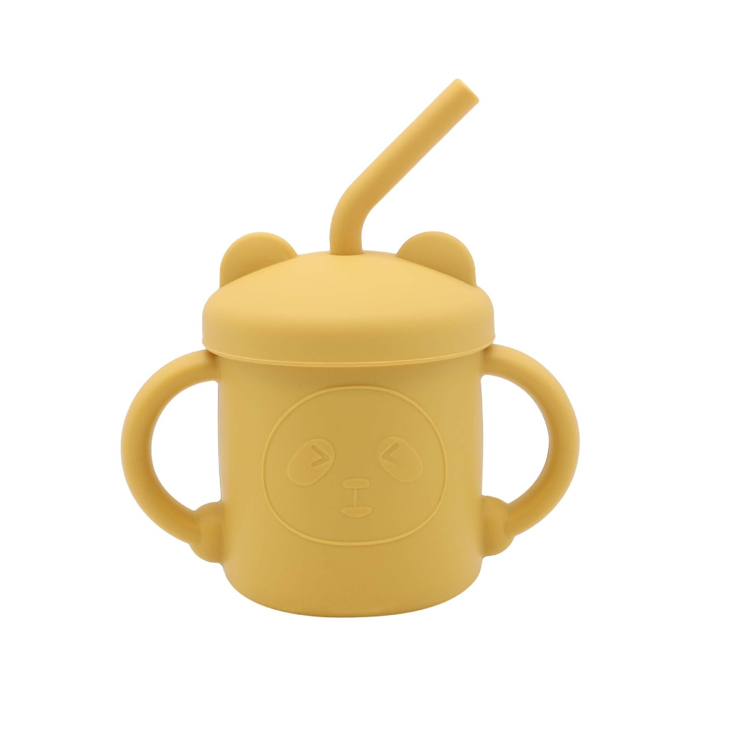 Taza de silicona con forma de panda para niños con pajita para beber agua