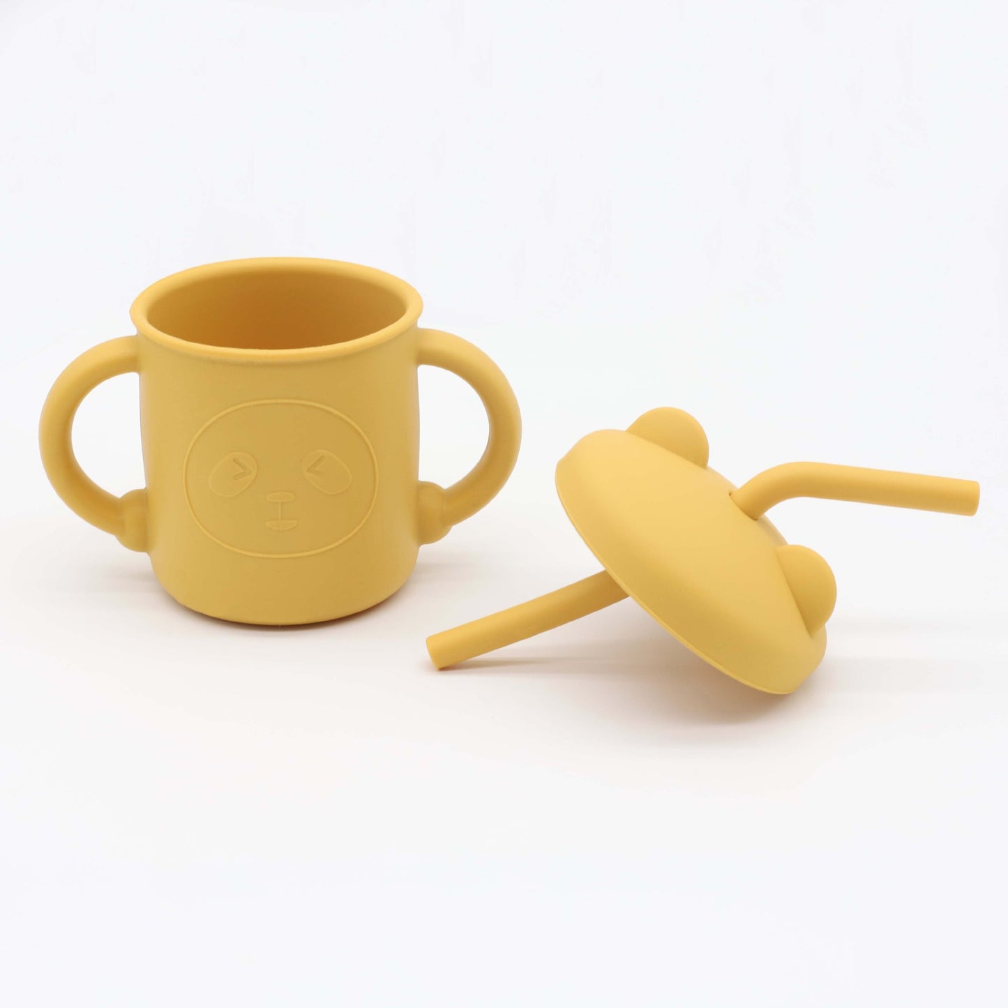 Taza de silicona con forma de panda para niños con pajita para beber agua