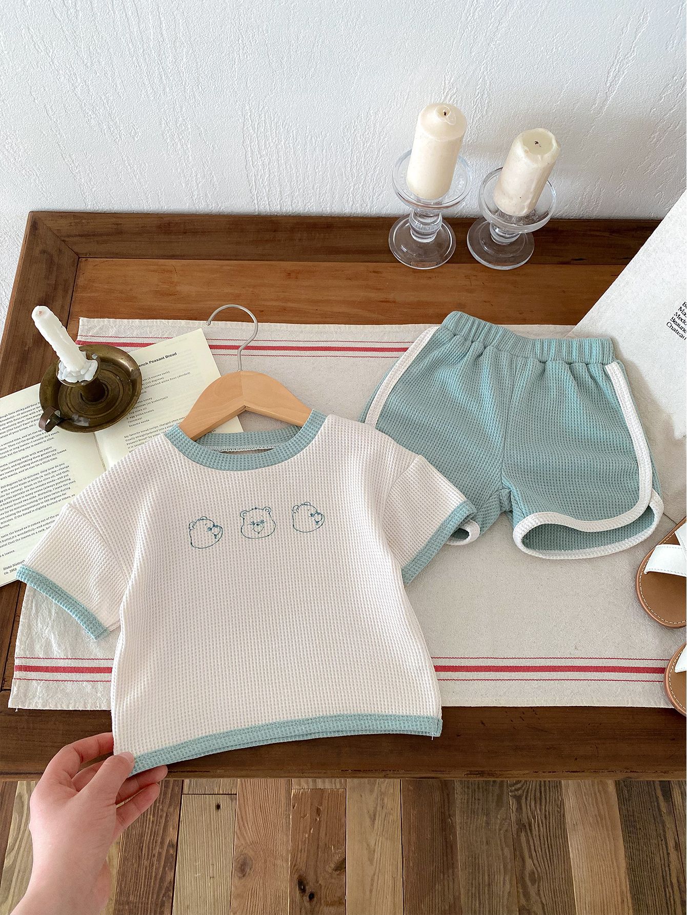 Baby Waffle Bear 2-Piece Set – Cotton Summer Outfit for Infants & Toddlers