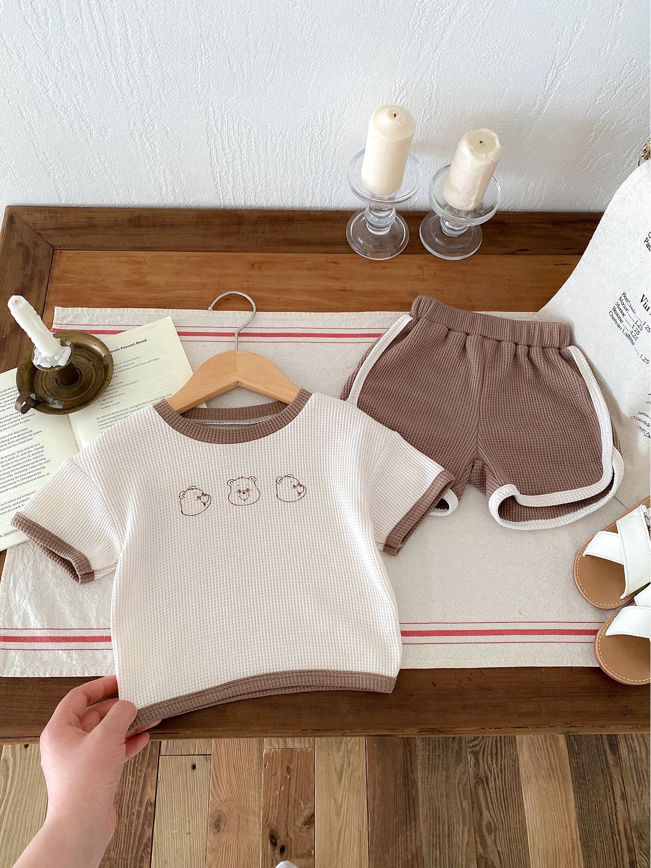 Baby Waffle Bear 2-Piece Set – Cotton Summer Outfit for Infants & Toddlers