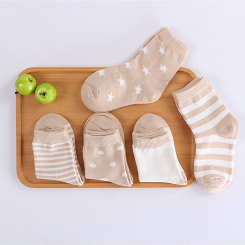 Baby & Kids Cartoon Jacquard Socks – Soft Cotton Mid-Tube Socks Set of 5
