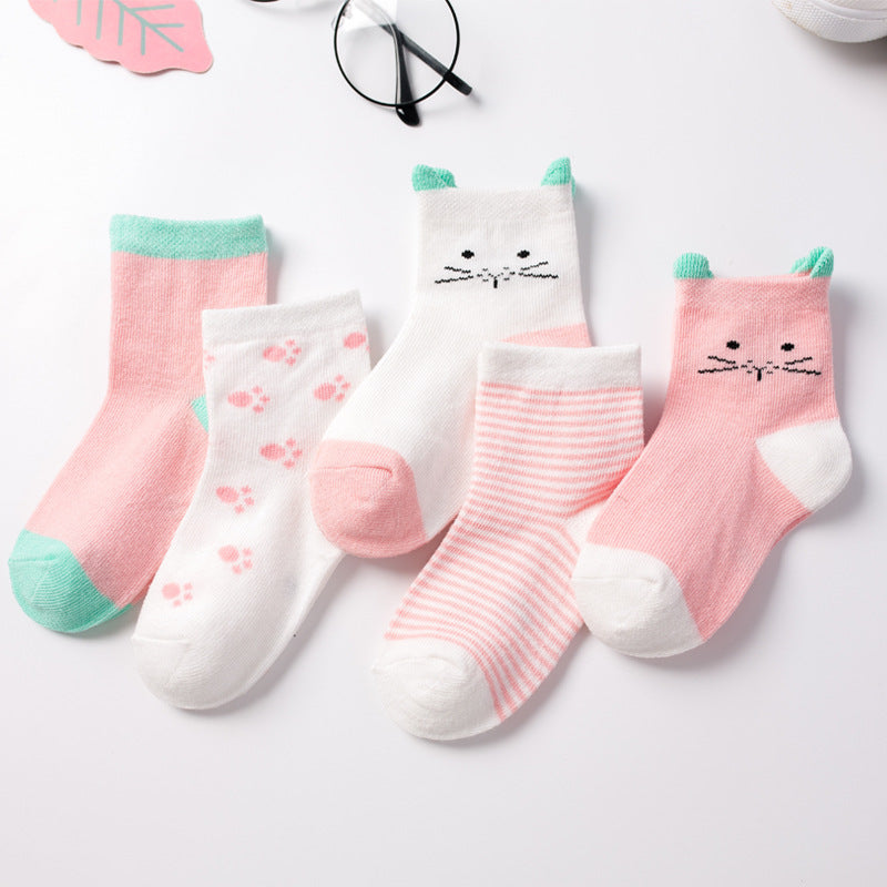 Baby & Kids Cartoon Jacquard Socks – Soft Cotton Mid-Tube Socks Set of 5