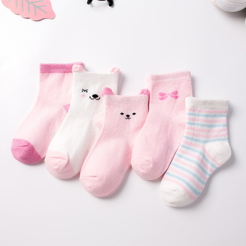 Baby & Kids Cartoon Jacquard Socks – Soft Cotton Mid-Tube Socks Set of 5