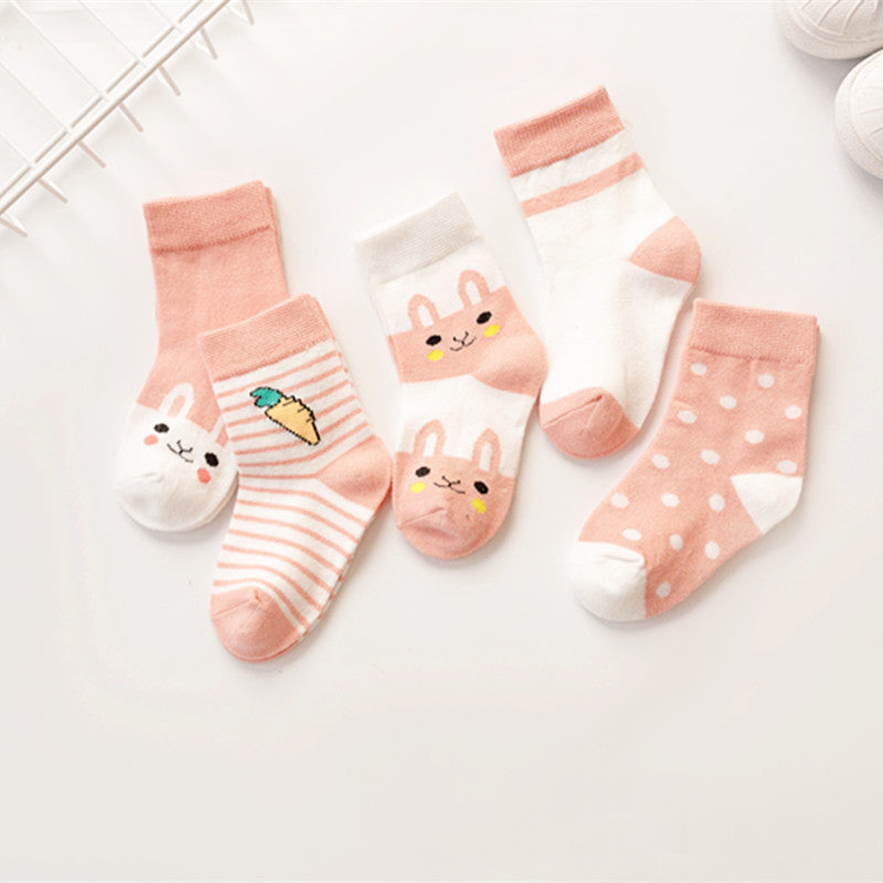 Baby & Kids Cartoon Jacquard Socks – Soft Cotton Mid-Tube Socks Set of 5