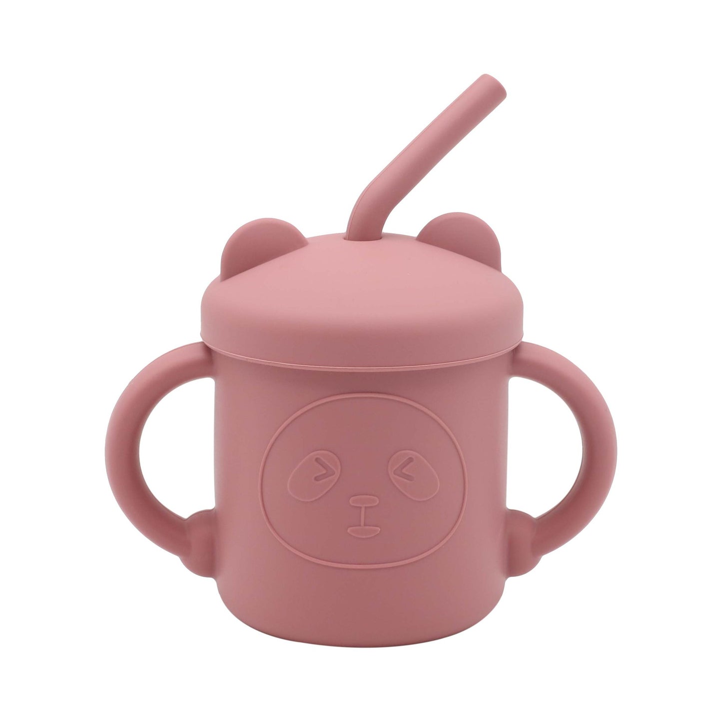Taza de silicona con forma de panda para niños con pajita para beber agua