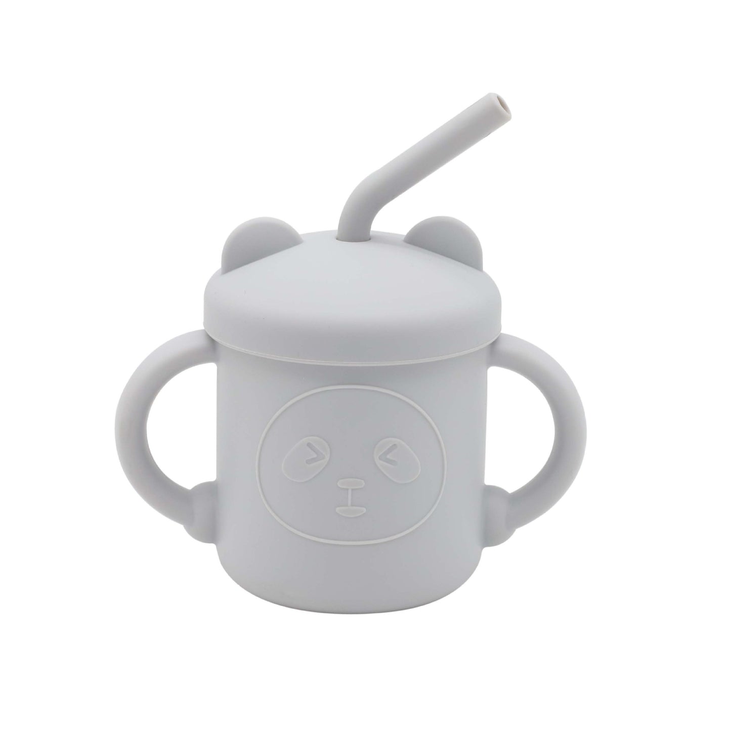 Taza de silicona con forma de panda para niños con pajita para beber agua