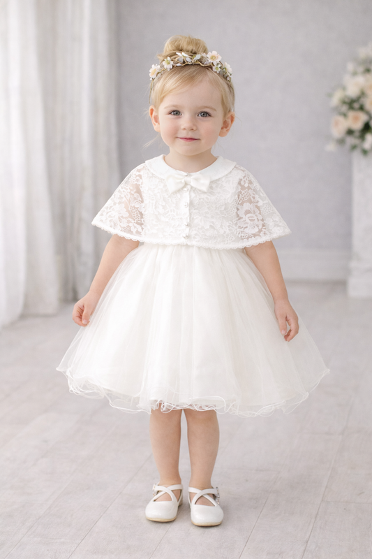 Lindo conjunto de dos piezas de vestido blanco esponjoso para bebé