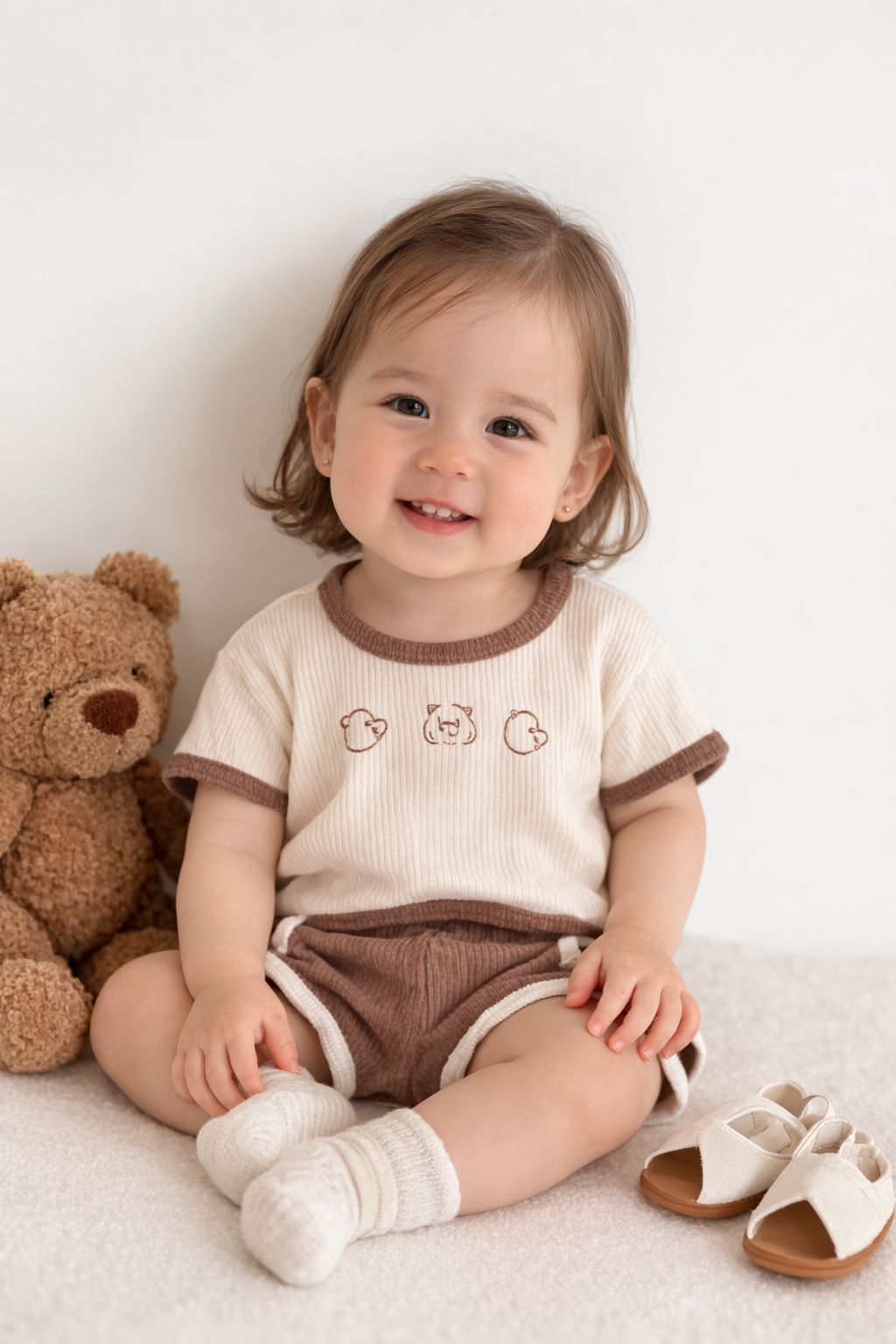 Baby Waffle Bear 2-Piece Set – Cotton Summer Outfit for Infants & Toddlers