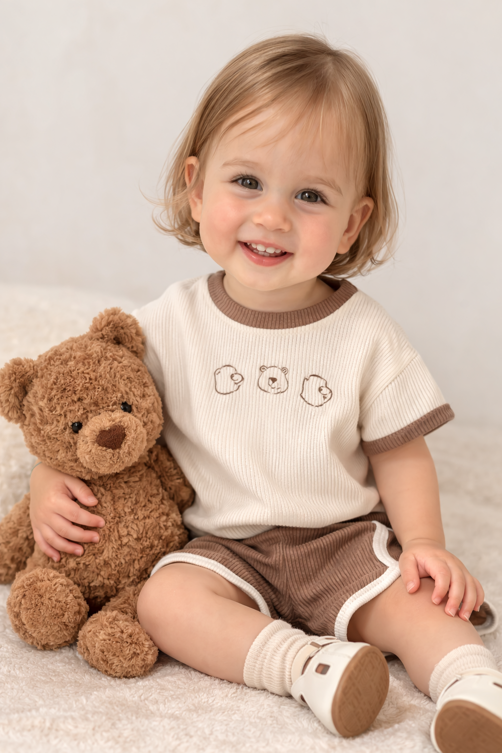 Baby Waffle Bear 2-Piece Set – Cotton Summer Outfit for Infants & Toddlers