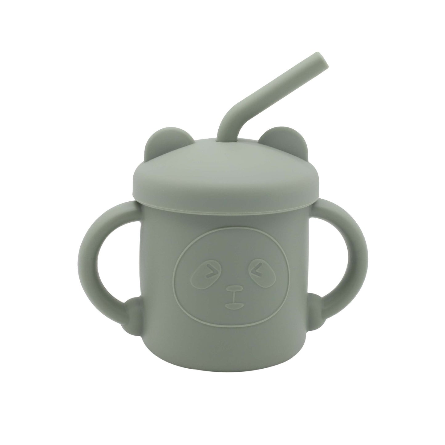 Taza de silicona con forma de panda para niños con pajita para beber agua