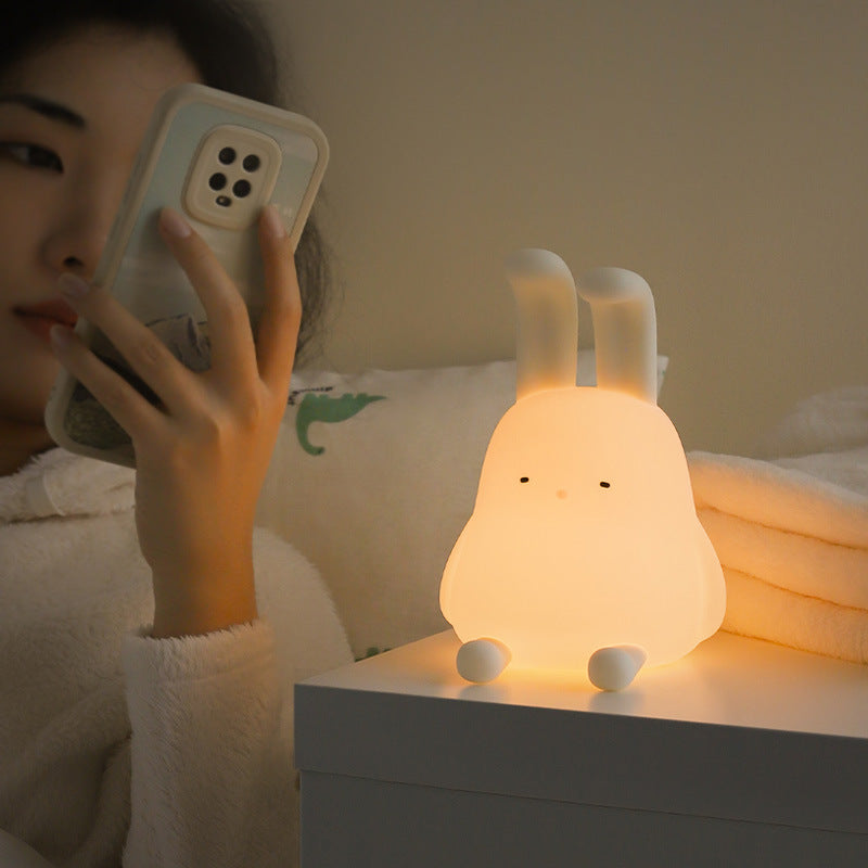 Cute Rabbit Night Light – BPA-Free Silicone USB Rechargeable Mood Lamp for Kids